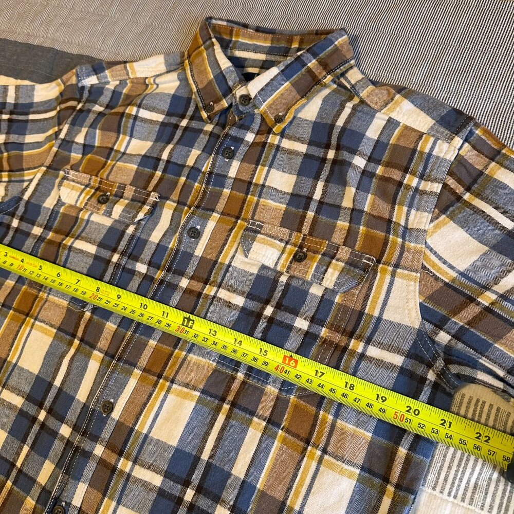 George Casual Button Down Mens Medium brown Blue Plaid Dress Flannel Shirt - Picture 4 of 6